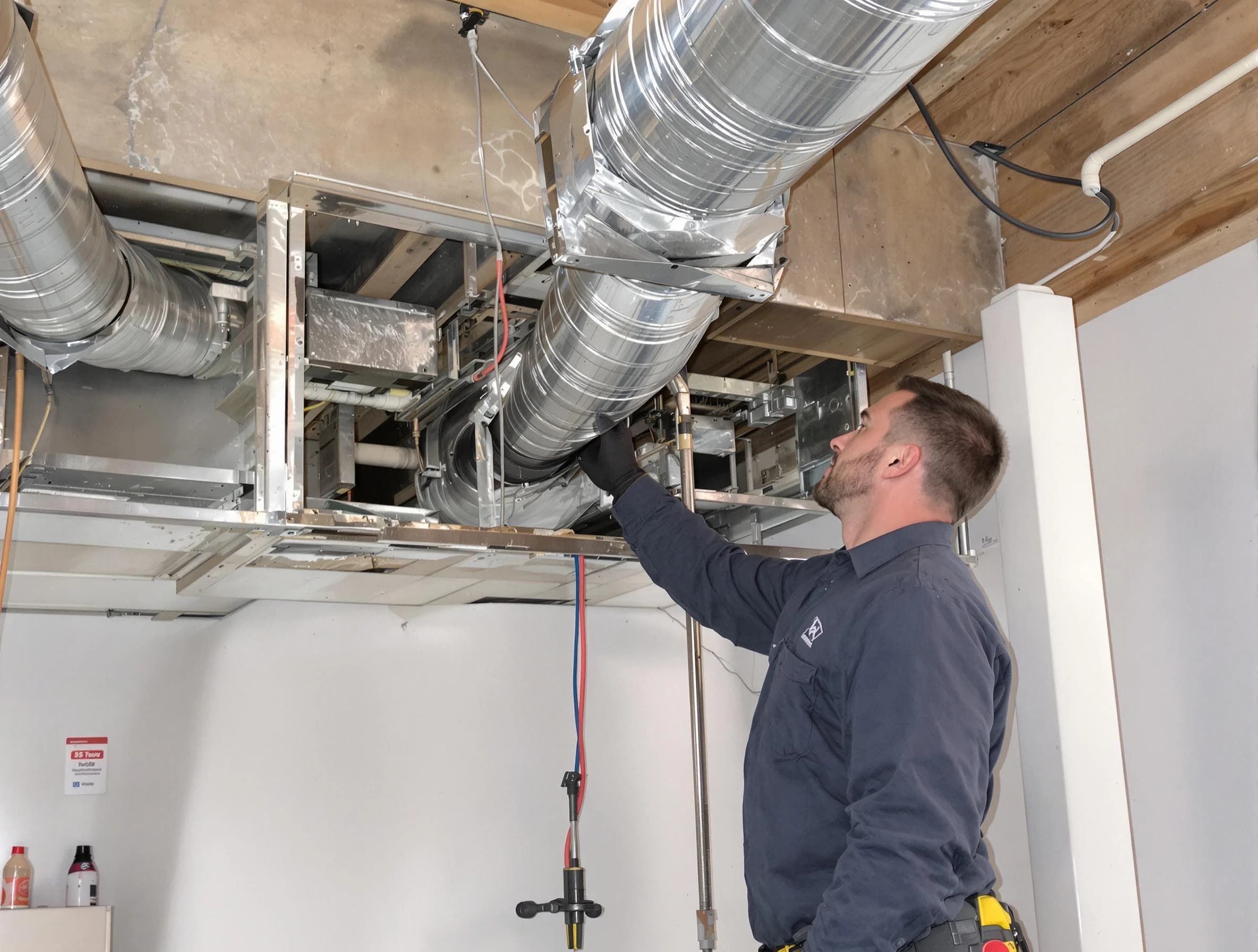 Dallas Air Duct Cleaning technician performing professional air duct repair using specialized tools in Dallas