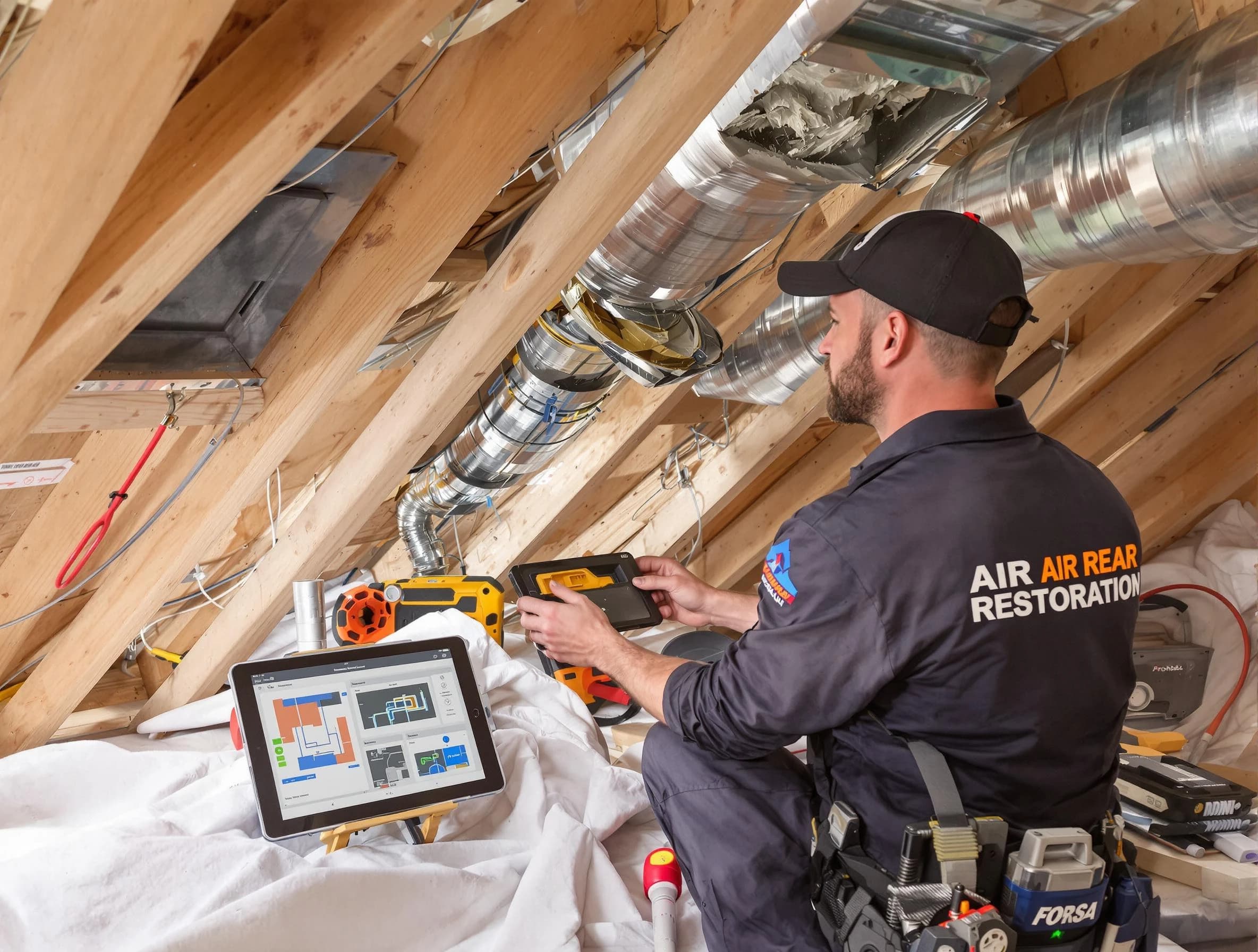 Dallas Air Duct Cleaning technician performing precise duct repair work in Dallas