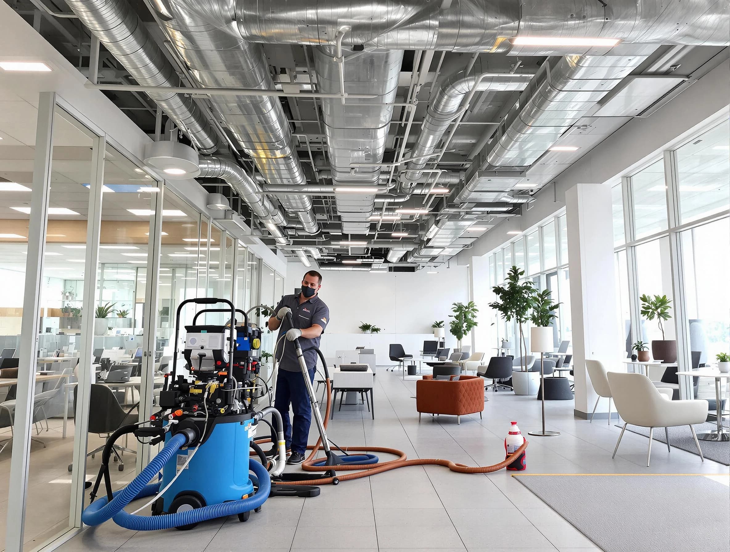 Dallas Air Duct Cleaning team conducting comprehensive commercial duct cleaning at a business location in Dallas