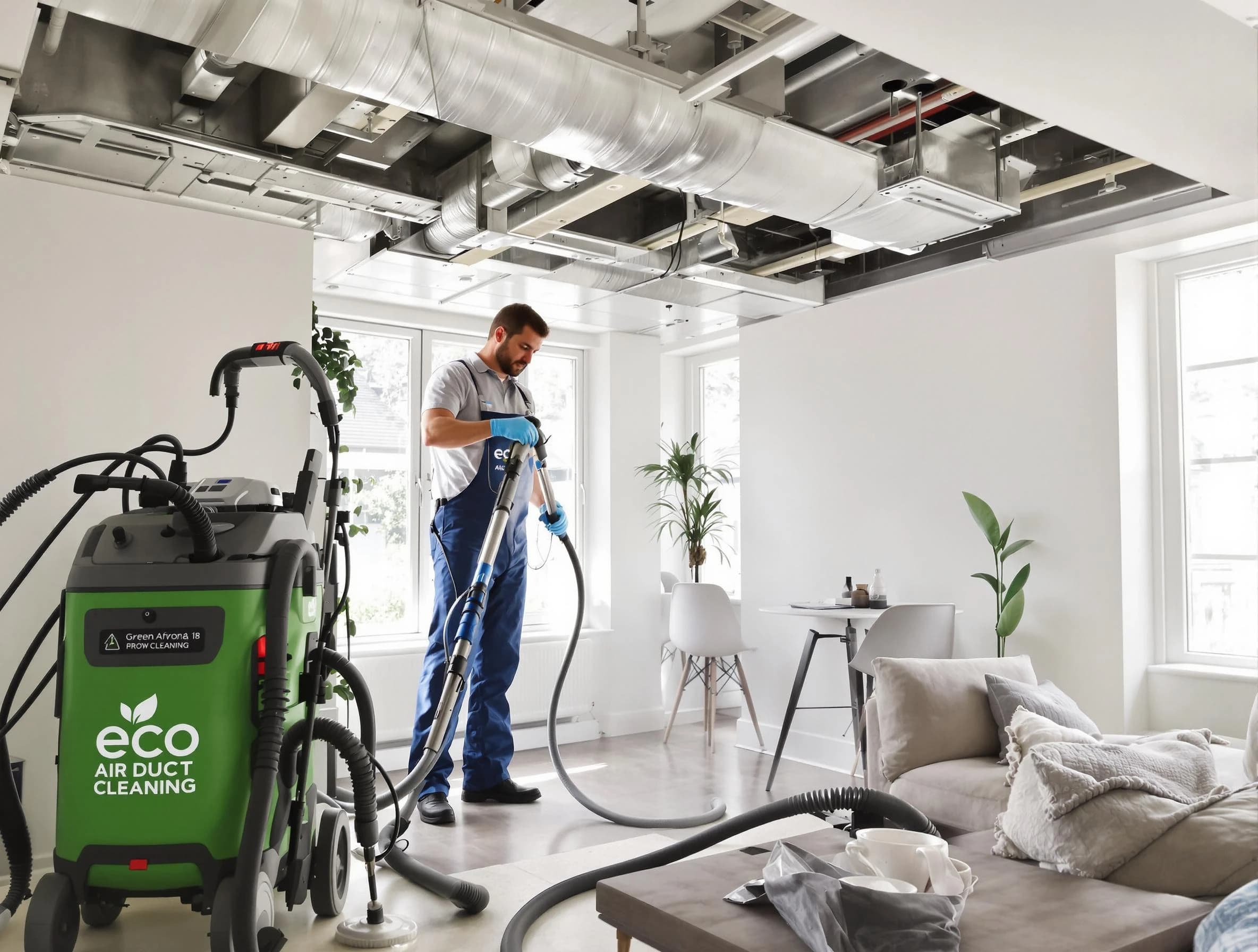 Dallas Air Duct Cleaning technician performing eco-friendly duct cleaning using sustainable methods in Dallas