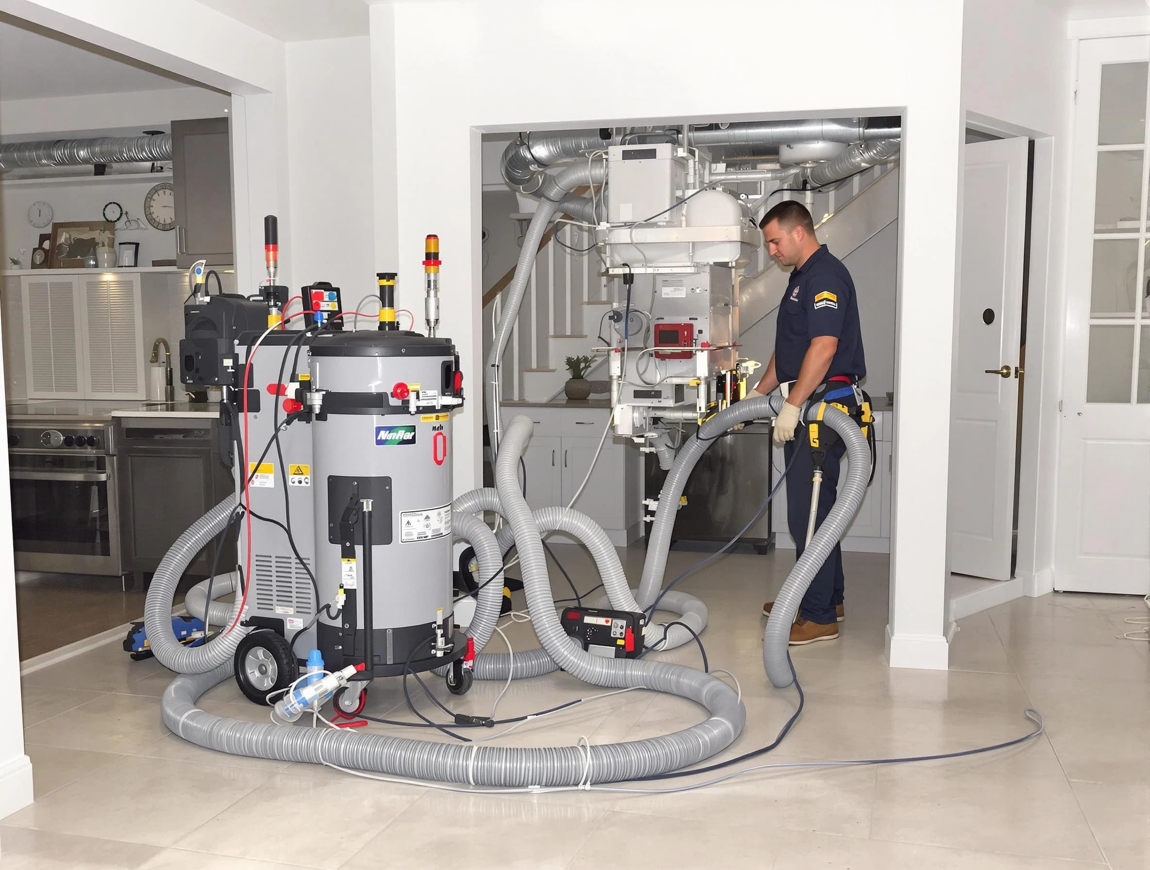 Dallas Air Duct Cleaning technician operating negative pressure cleaning equipment for thorough duct maintenance in Dallas