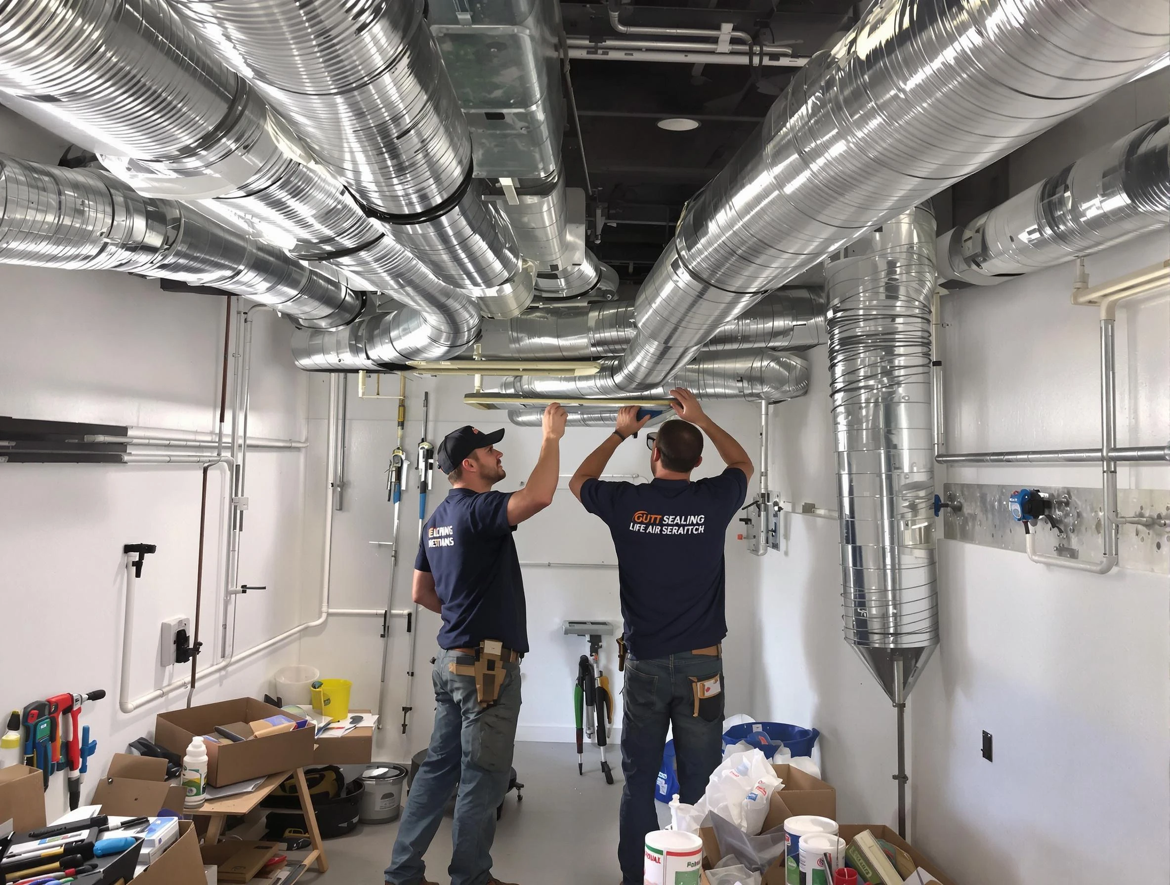 Dallas Air Duct Cleaning technician applying professional duct sealing solutions in Dallas