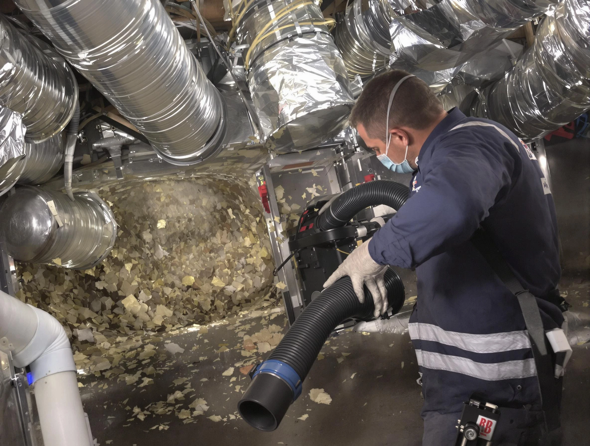 Dallas Air Duct Cleaning specialist operating negative pressure cleaning equipment for thorough duct maintenance in Dallas